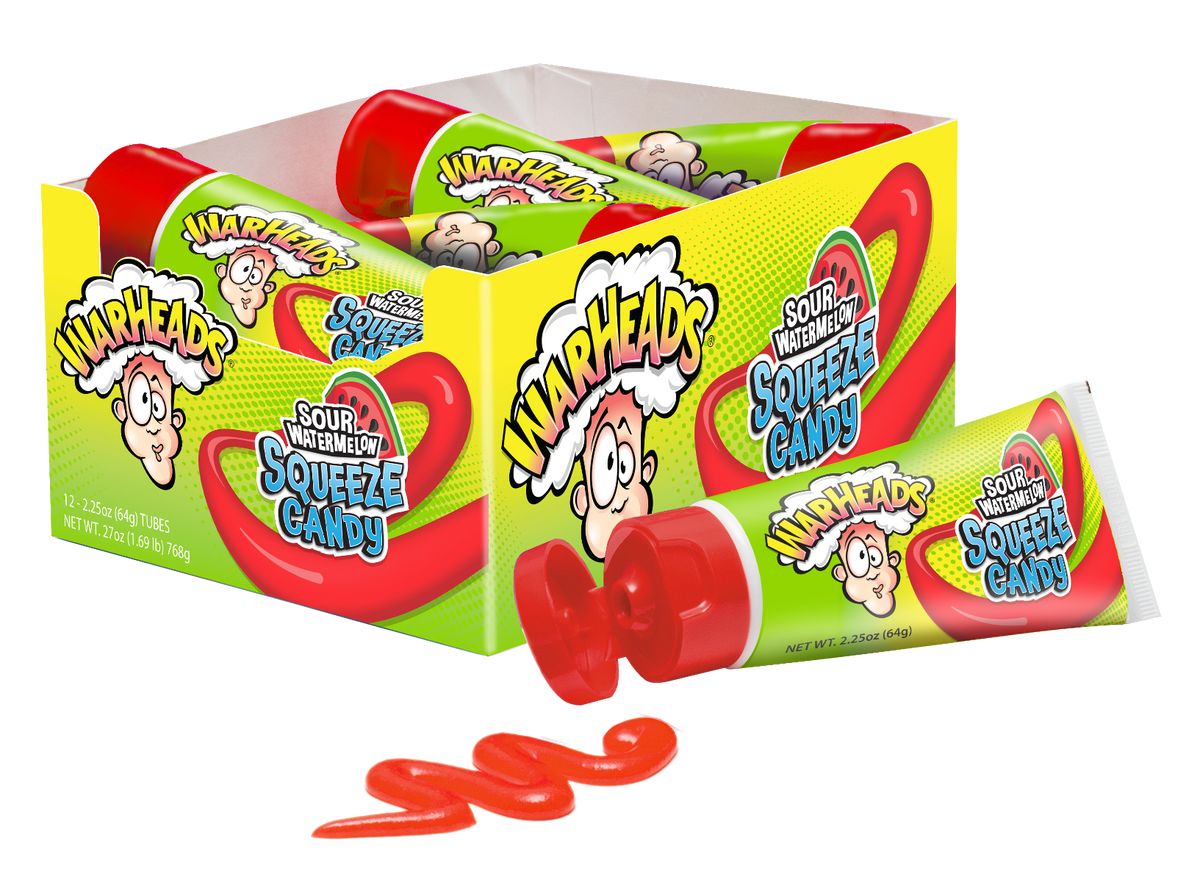 Warheads Squeeze Candy 2.25 oz Each Piece Quantity 12 Pieces Per Box Sweet Browse at UsaCandyWholesale.Com